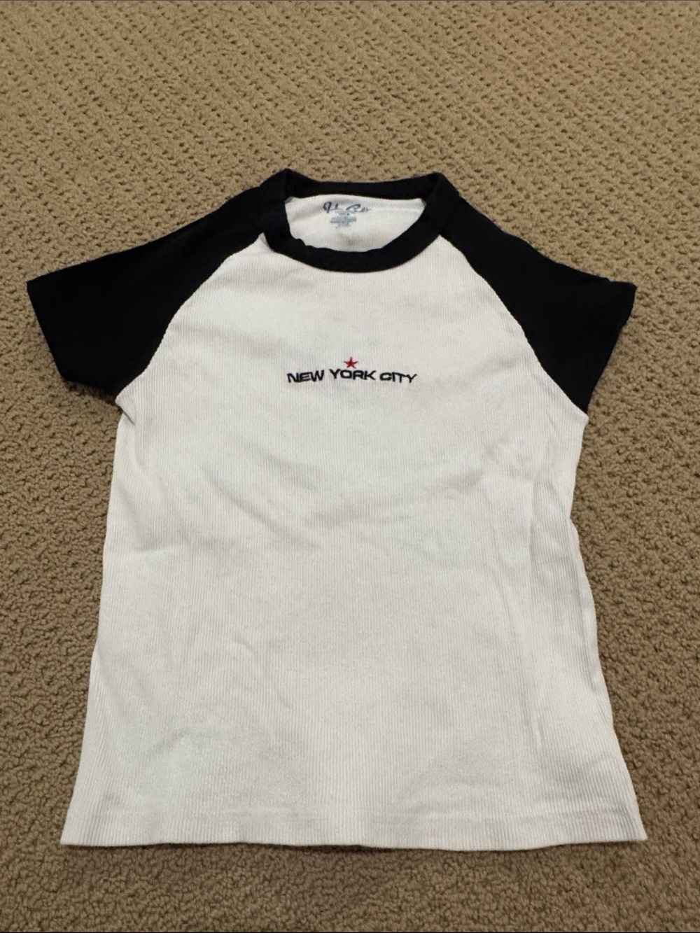 Brandy Melville White Ribbed Tee with Black Ringer Collar NYC tshirt